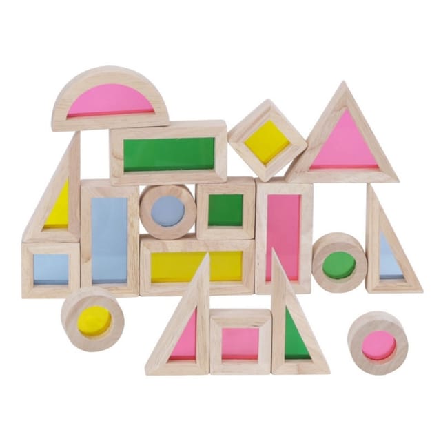 NESTA TOYS - Wooden Rainbow Building Blocks (24 Blocks) | Stacking Toys for Toddlers | Acrylic Multicolor Geometrical Blocks