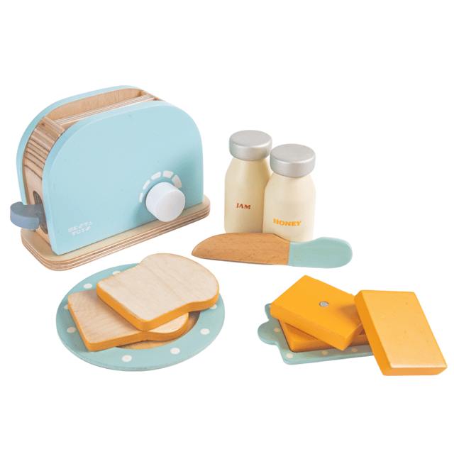 NESTA TOYS - Wooden Bread Pop-up Toaster (Blue) | Kitchen Set Toy | Play Food | Pretend Play Toys for Kids