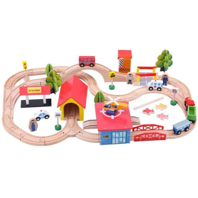 NESTA TOYS - 69 Pieces Train Track Set | Railway Track with Vehicles, Bridges, People, and Buildings