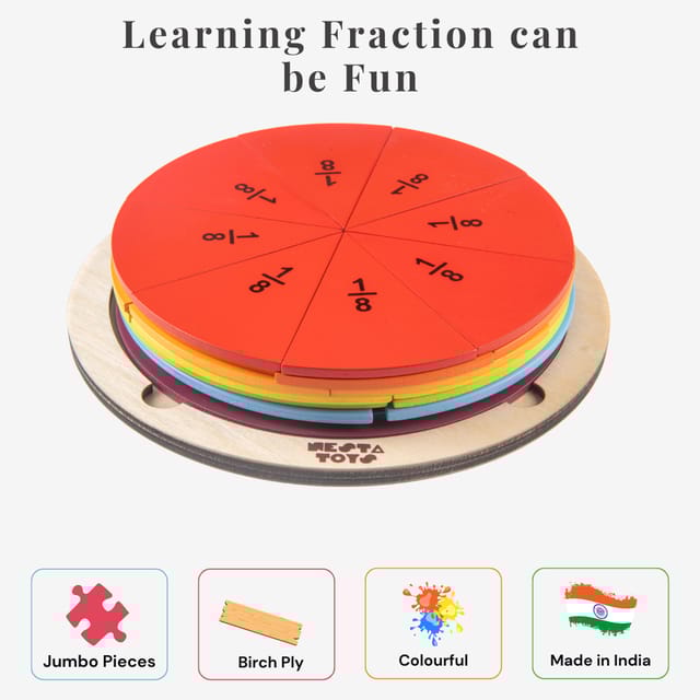 NESTA TOYS Montessori Learning Wooden Puzzle | Wooden Fraction Puzzle Toy (37 Pcs) | Montessori Math | Educational Toys
