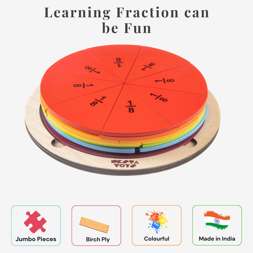 NESTA TOYS Montessori Learning Wooden Puzzle | Wooden Fraction Puzzle Toy (37 Pcs) | Montessori Math | Educational Toys