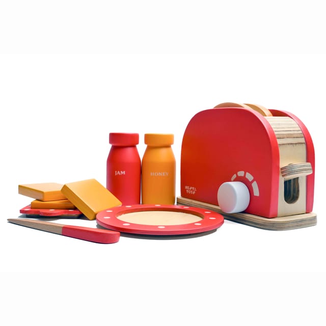NESTA TOYS - Wooden Bread Pop-up Toaster Toy | Kitchen Toy Set | Cooking Pretend Play Toy (3+ Years) - 11 Pcs
