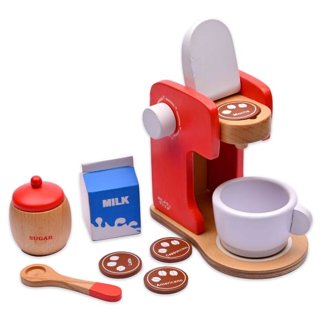NESTA TOYS - Wooden Coffee Maker Toy | Kitchen Cooking Toy | Pretend Play (3+ Years) - 9 Pcs