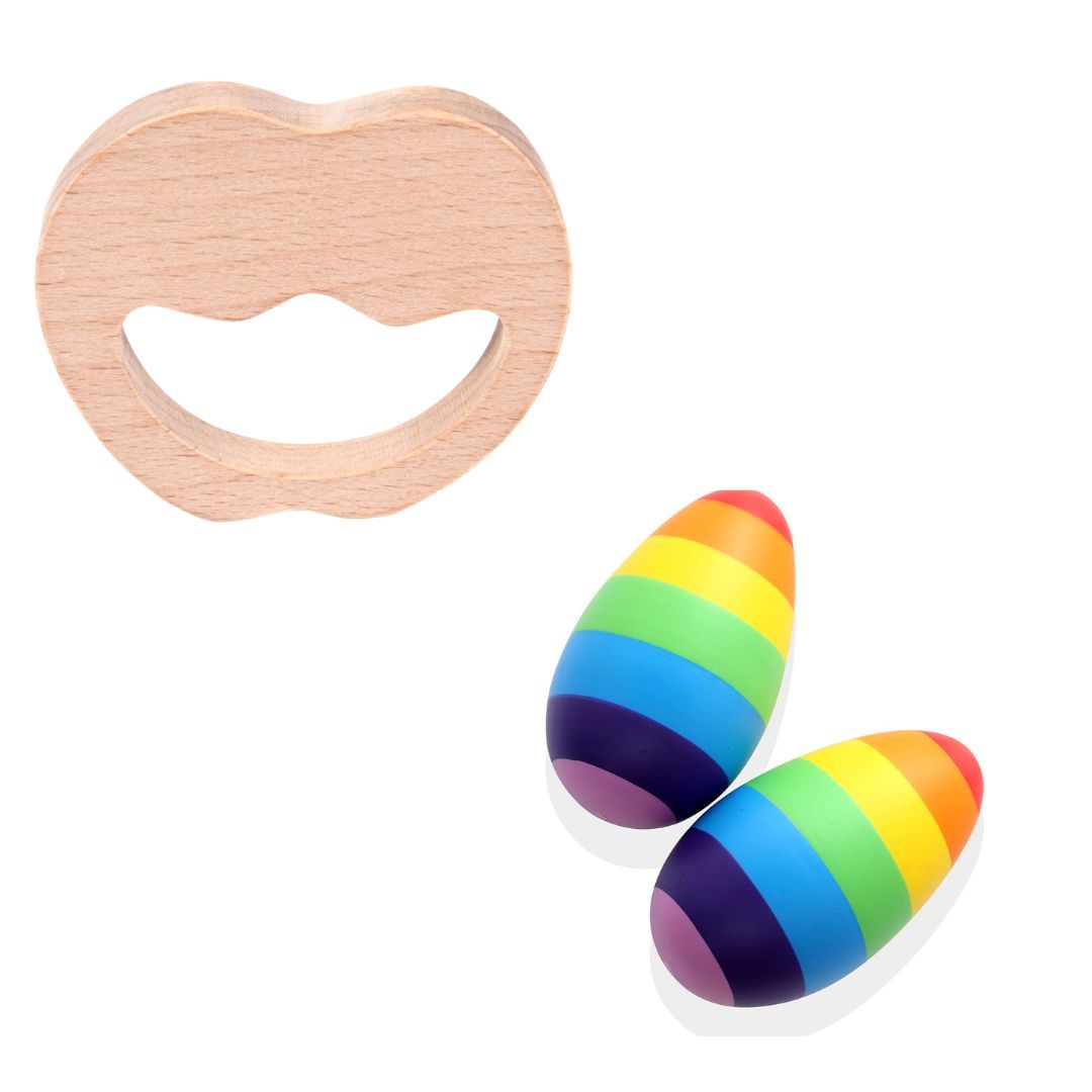NESTA TOYS- Wooden Egg Shaker (Rattle) & Teether Combo - Baby Shower Gift| Newborn Toy