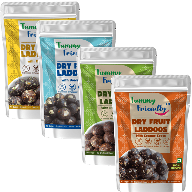 TummyFriendly Dry Fruit Ladoo-FlaxSeeds-Jowar-PeanutButter-Sesame-4X100g