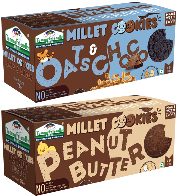 Tummy Friendly Foods Millet Cookies- OatsChoco, Peanut Butter - Pack of 2 - 75g each