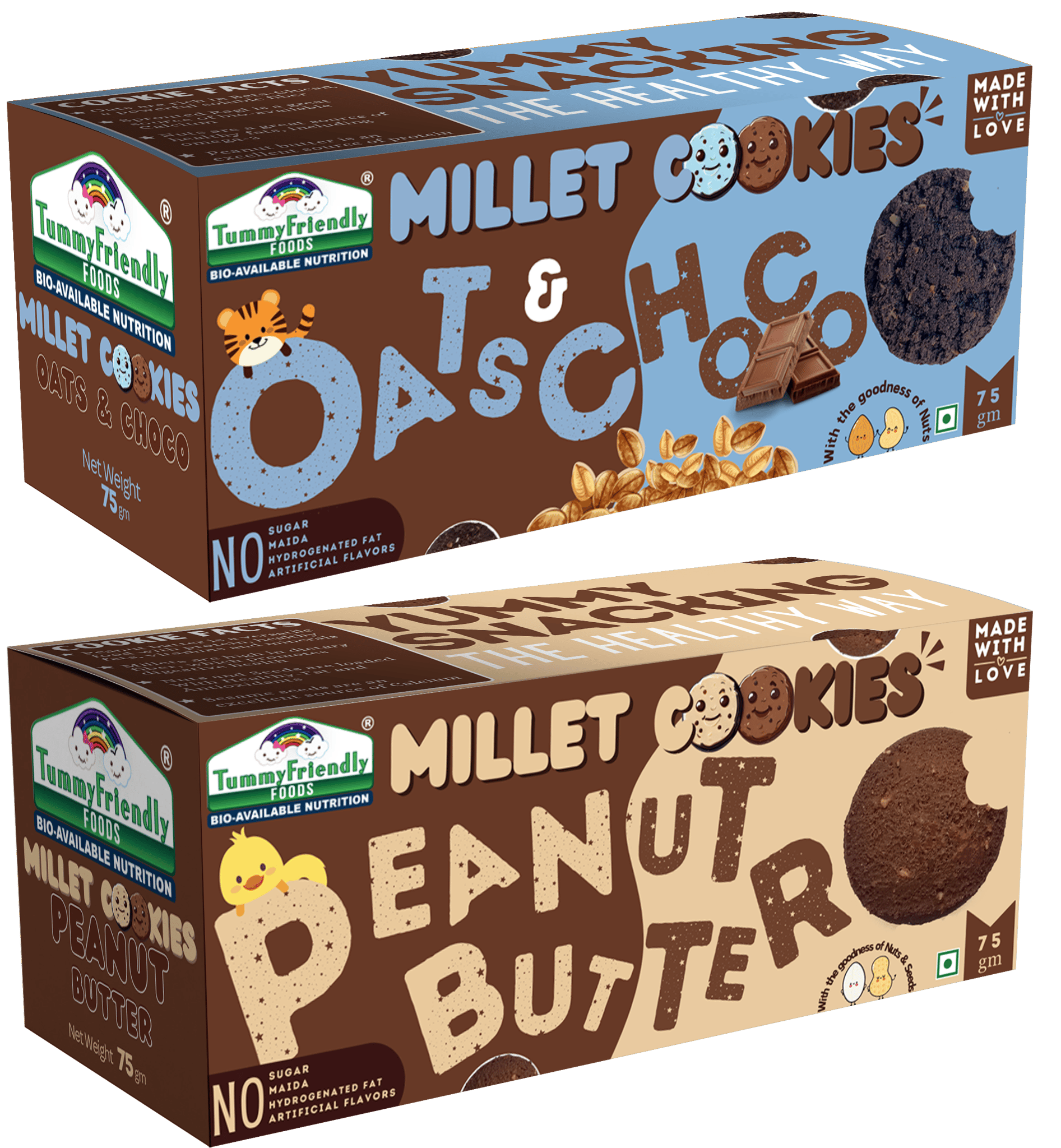 Tummy Friendly Foods Millet Cookies- OatsChoco, Peanut Butter - Pack of 2 - 75g each