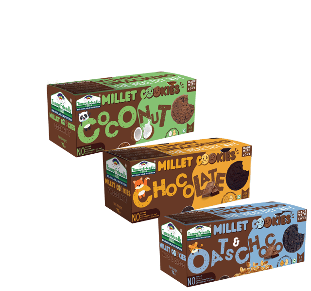 Tummy Friendly Foods Millet Cookies - OatsChoco, Chocolate & Coconut - Pack of 3 - 75g each.