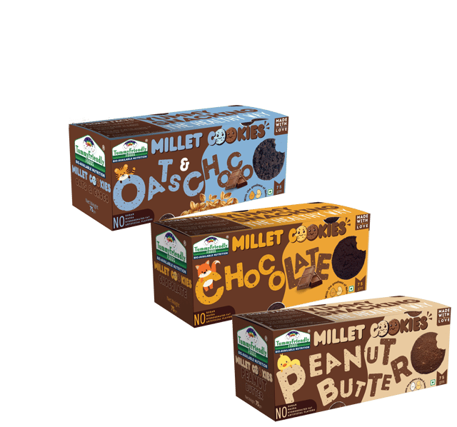 Tummy Friendly Foods Millet Cookies - OatsChoco, Chocolate & Peanut Butter - Pack of 3 - 75g each