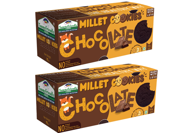 Tummy Friendly Foods Millet Cookies- Chocolate - Pack of 2 - 75g each.