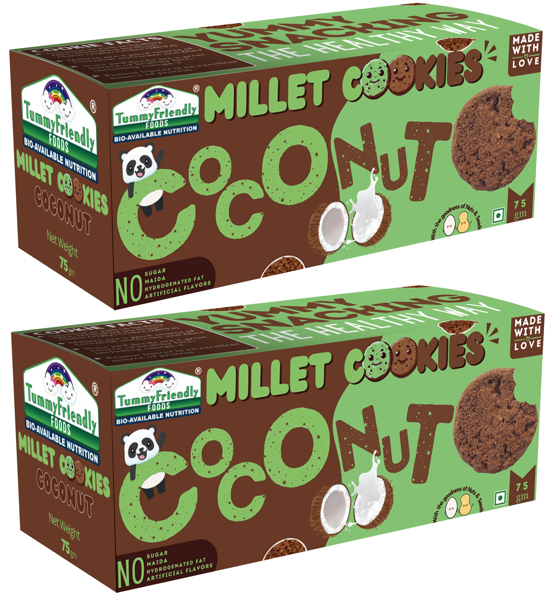 Tummy Friendly Foods Millet Cookies- Coconut - Pack of 2 - 75g each
