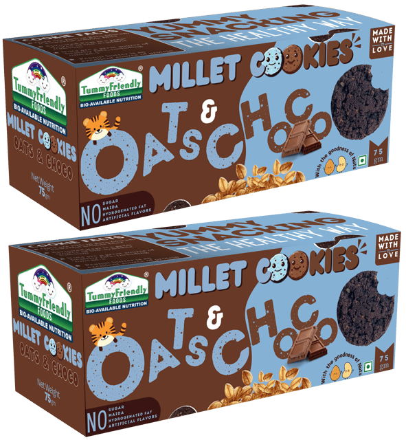 Tummy Friendly Foods Millet Cookies - OatsChoco - Pack of 2 - 75g each.