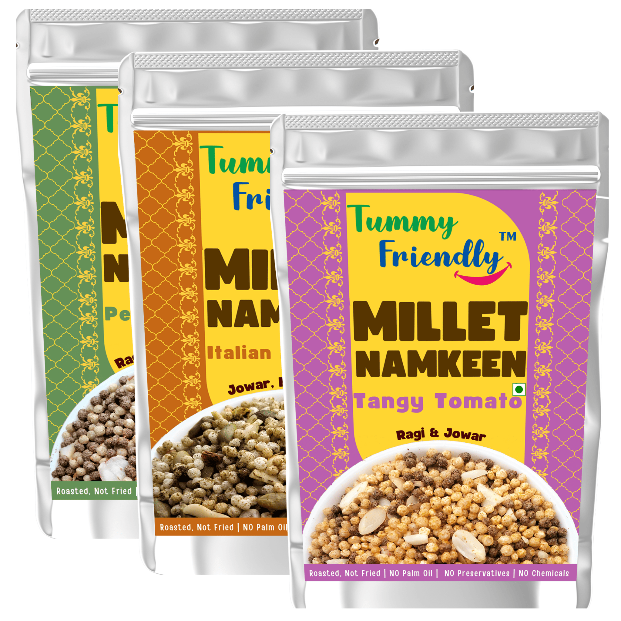 TummyFriendly Millet Namkeen Mixture-PeriPeri-Italian- Tangy 3x70