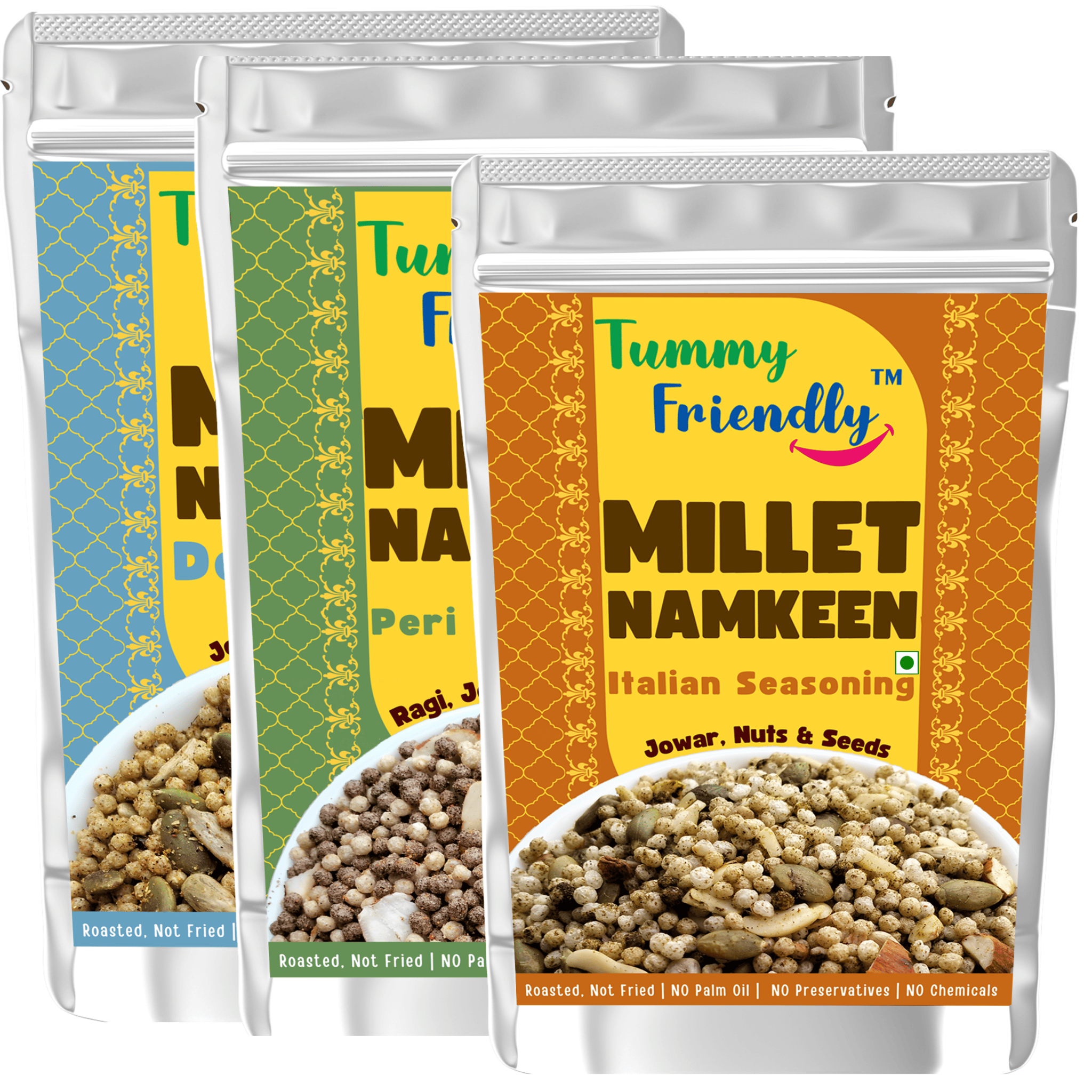 TummyFriendly Millet Namkeen Mixture (Namkeen- Desi-PeriPeri-Italian 3x70)