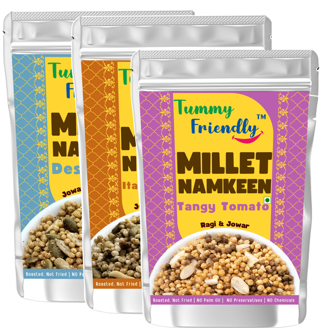 TummyFriendly Millet Namkeen Mixture (Namkeen-Desi-Italian-Tangy- 3x70g)