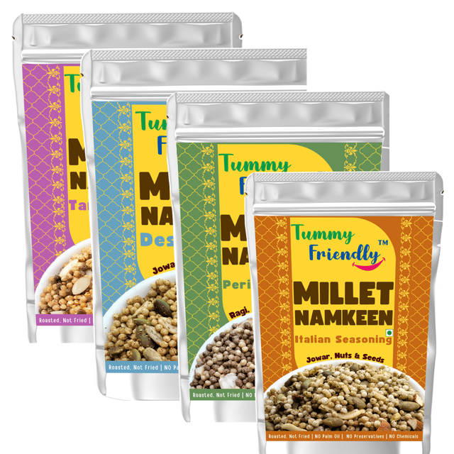 TummyFriendly Millet Namkeen Mixture (Namkeen-Tangy-Desi-PeriPeri-Italian-4X70)