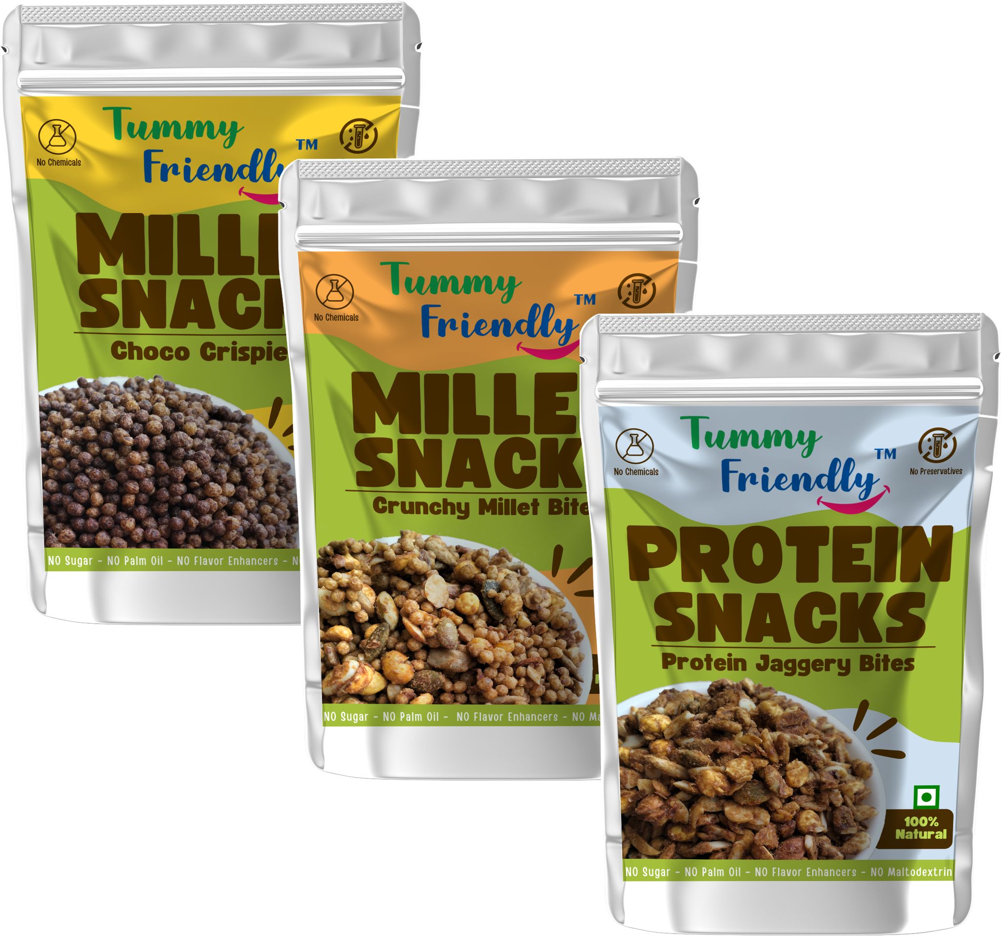 Tummy Friendly Millet Snacks (MS-ChocoCripsies-MilletBites-ProteinBites-3X70)