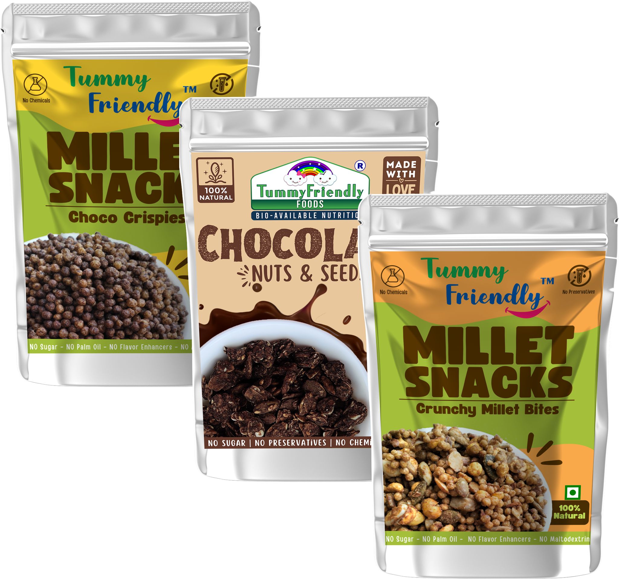 Tummy Friendly Millet Snacks (MS-ChcoCrips-MilletBite-ChcoNutsSeeds3x70)