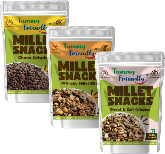 Tummy Friendly Millet Snacks .(MS-ChocoCripsies-MilletBites-SweetnSalty-3X70)