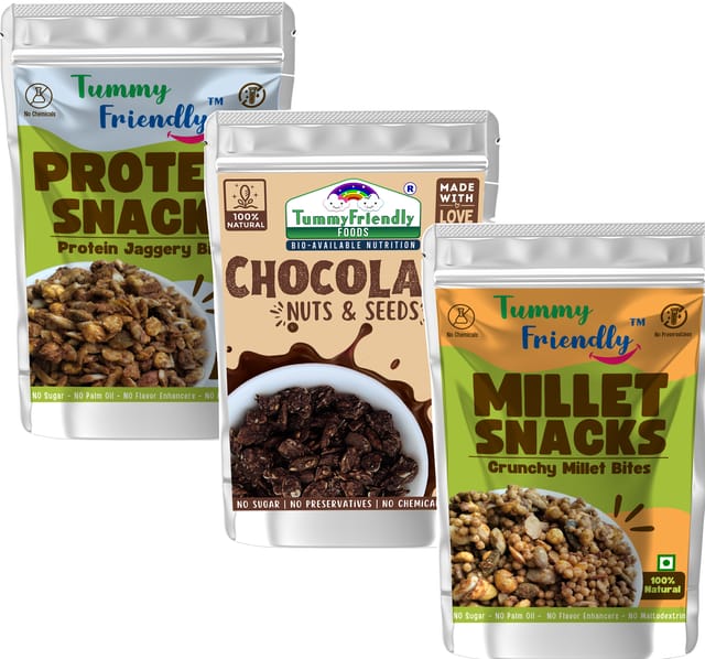 Tummy Friendly Millet Snacks (MS-MilletBites-ProteinBites-ChocoNutsSeeds)