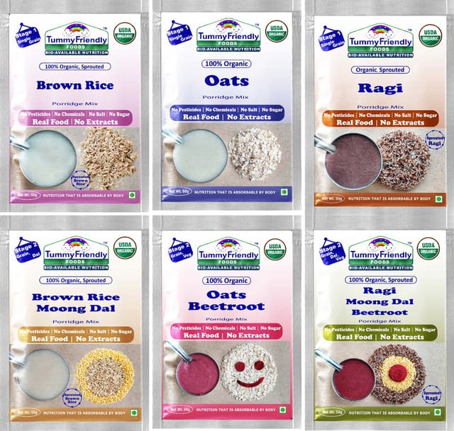 TummyFriendly Foods Certified Stage1, Stage2 Porridge Mixes - Trial Packs-6 packs