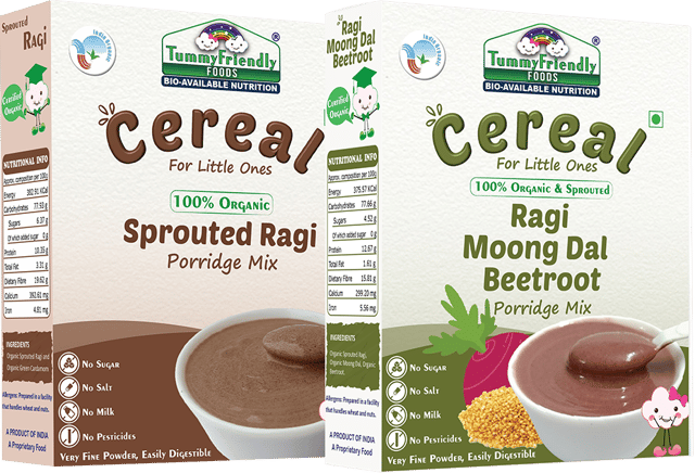 TummyFriendly Foods Certified Organic Sprouted Ragi and Organic Sprouted Ragi, MoongDal, Beetroot Porridge Mixes