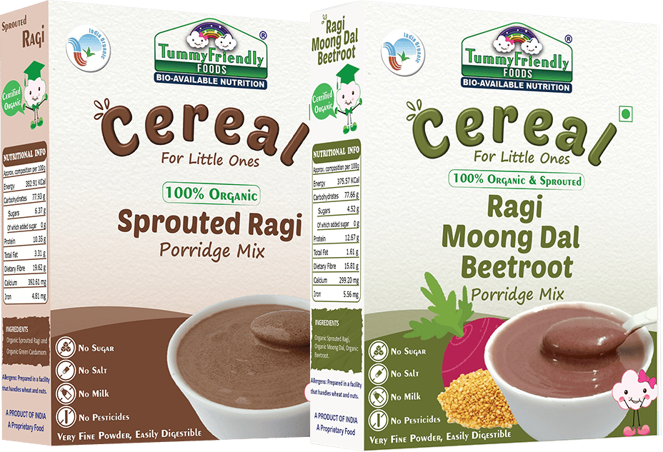 TummyFriendly Foods Certified Organic Sprouted Ragi and Organic Sprouted Ragi, MoongDal, Beetroot Porridge Mixes