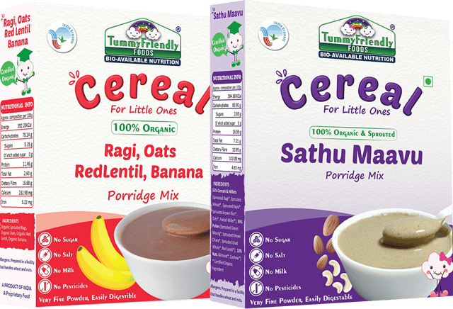 TummyFriendly Foods Certified 100% Organic Sathu Maavu, 100% Organic Sprouted Ragi, Oats, Red Lentil, Banana Porridge Mixes