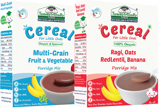 TummyFriendly Foods Certified Organic Multi-Grain, 100% Organic Sprouted Ragi, Oats, Red Lentil, Banana Porridge Mixes