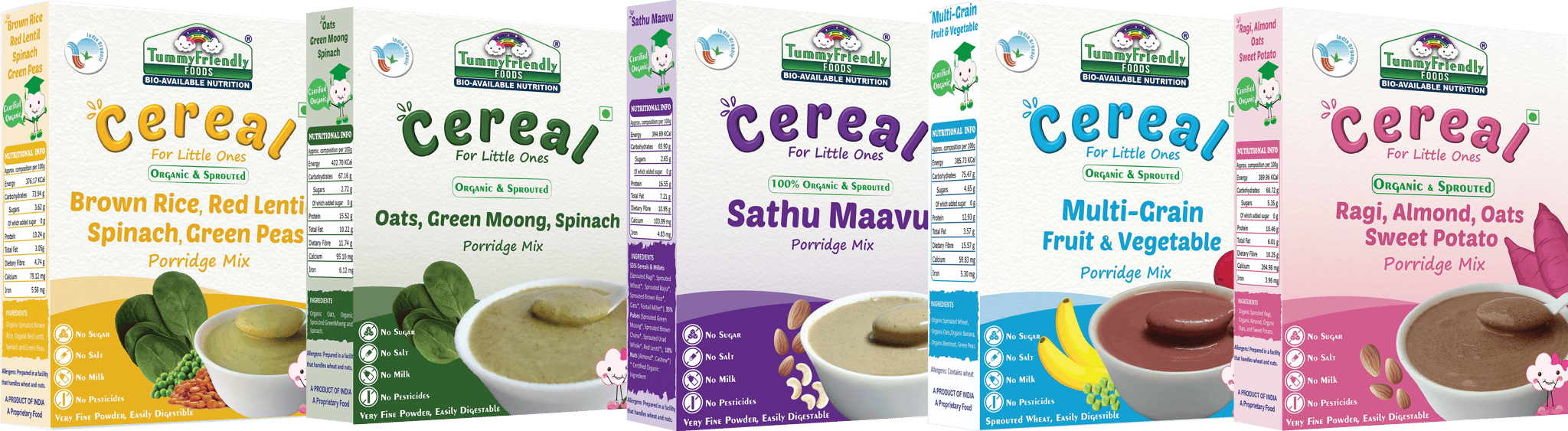 TummyFriendly Foods Organic Certified Stage3 Sprouted Porridge Mixes Combo - 5 Packs