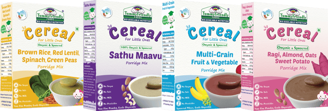 TummyFriendly Foods Organic Certified Stage3 Sprouted Porridge Mixes Combo - 4 Packs With Brown Rice