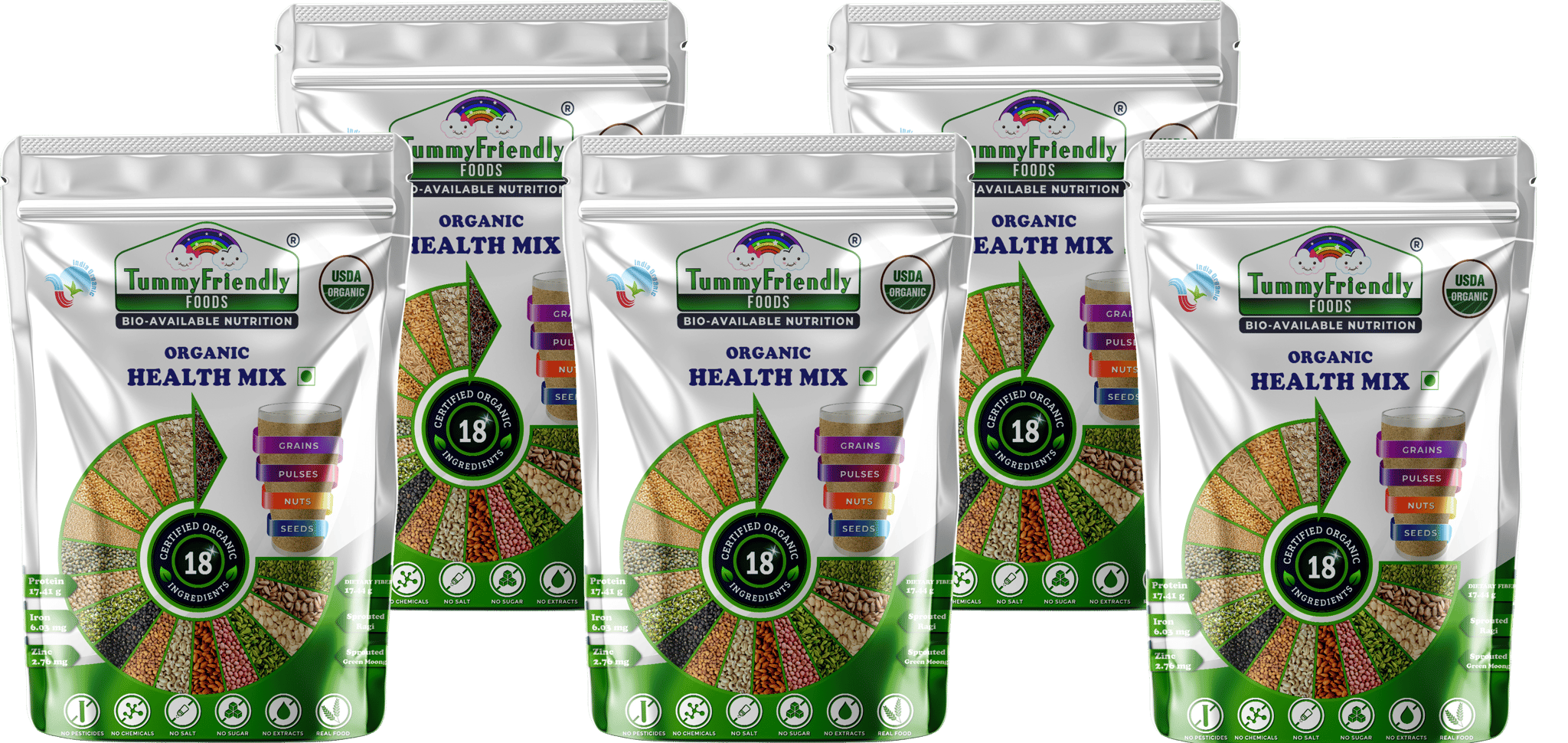 TummyFriendly Foods 100% Organic Health Mix 500 g (Pack of 5)