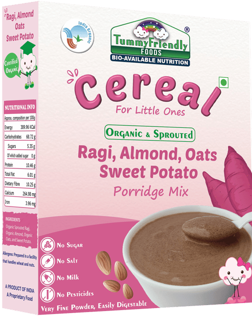 TummyFriendly Foods Certified Organic Sprouted Ragi, Almond, Oats, Sweet Potato Porridge Mix