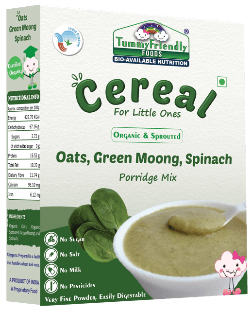 TummyFriendly Foods Certified Organic Oats, Green Moong, Spinach Porridge Mix