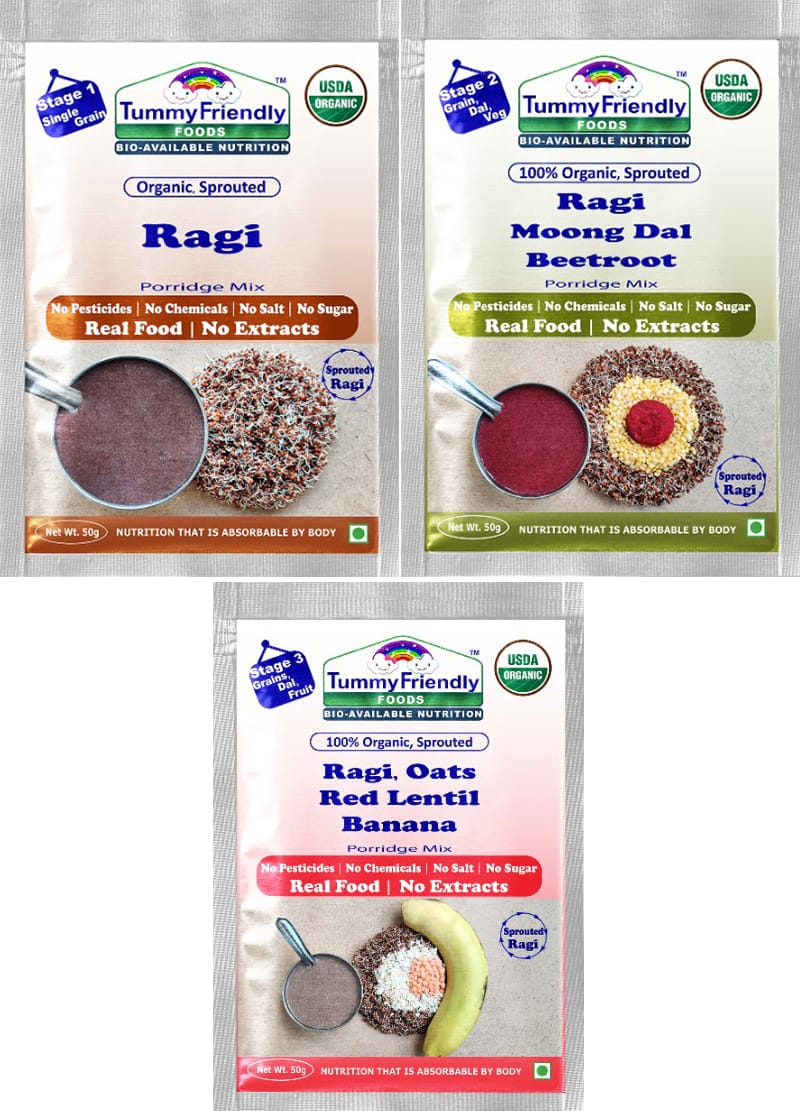 TummyFriendly Foods Certified Ragi Porridge Mixes - Stage1, Stage2, Stage3