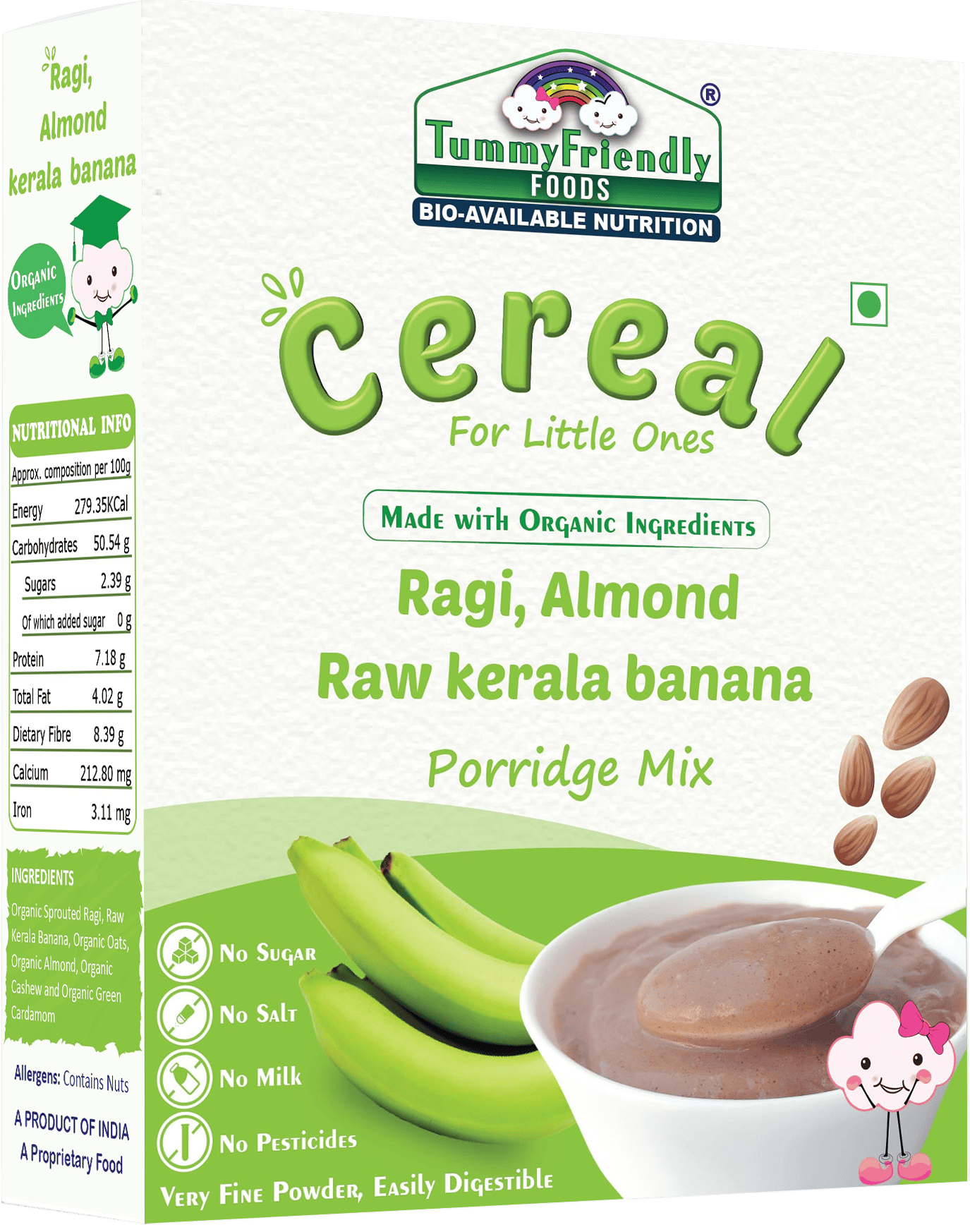 TummyFriendly Foods Organic Sprouted Ragi Almonds Raw Banana Porridge Mix