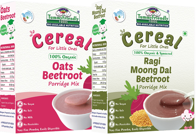 TummyFriendly Foods Certified 100% Organic Oats, Beetroot and Organic Sprouted Ragi, MoongDal, Beetroot Porridge Mixes