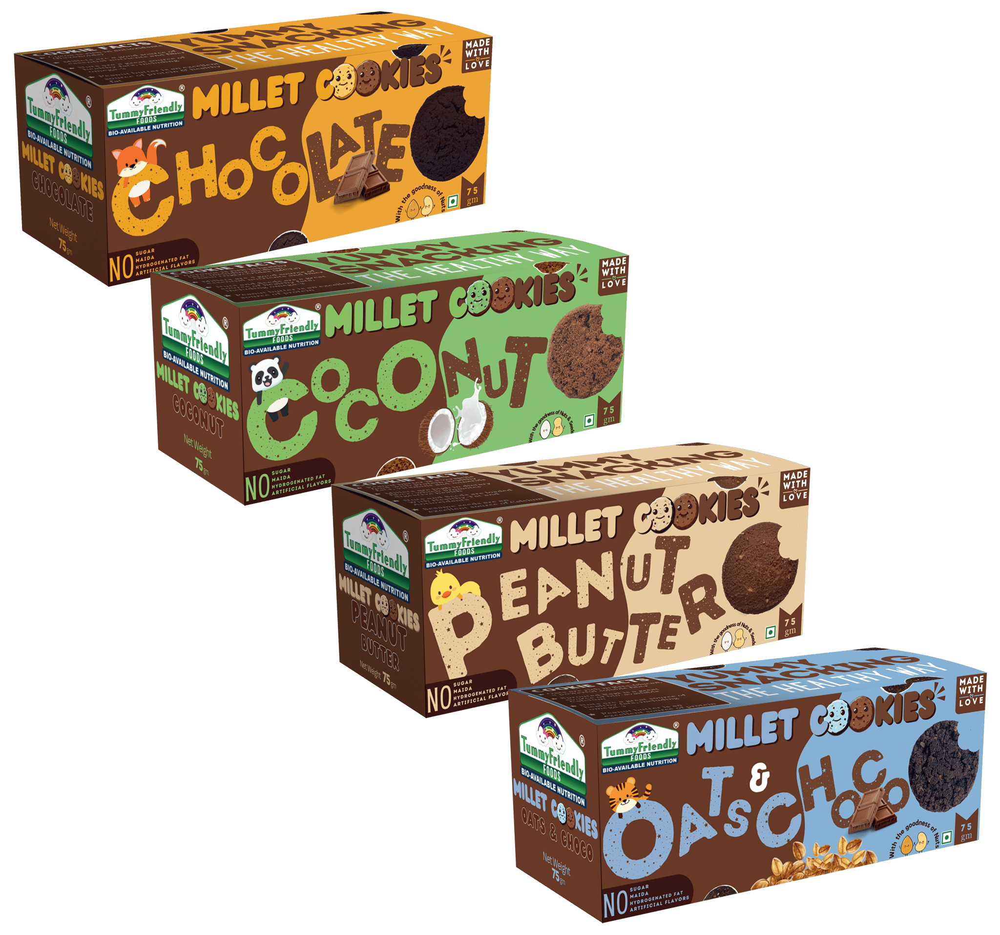 Tummy Friendly Foods Millet Cookies- Assorted Pack of 4 - 75g each.