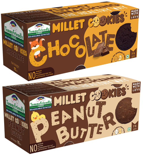 Tummy Friendly Foods Millet Cookies - Chocolate, Peanut Butter - Pack of 2 - 75g each