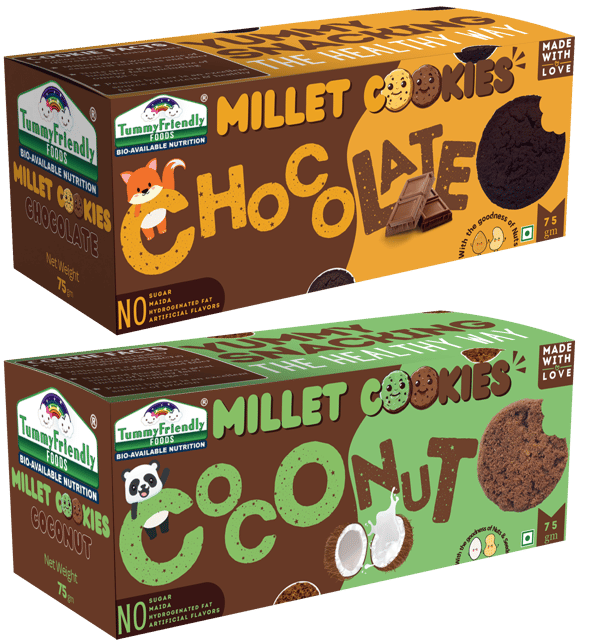 Tummy Friendly Foods Millet Cookies - Chocolate, Coconut - Pack of 2 - 75g each