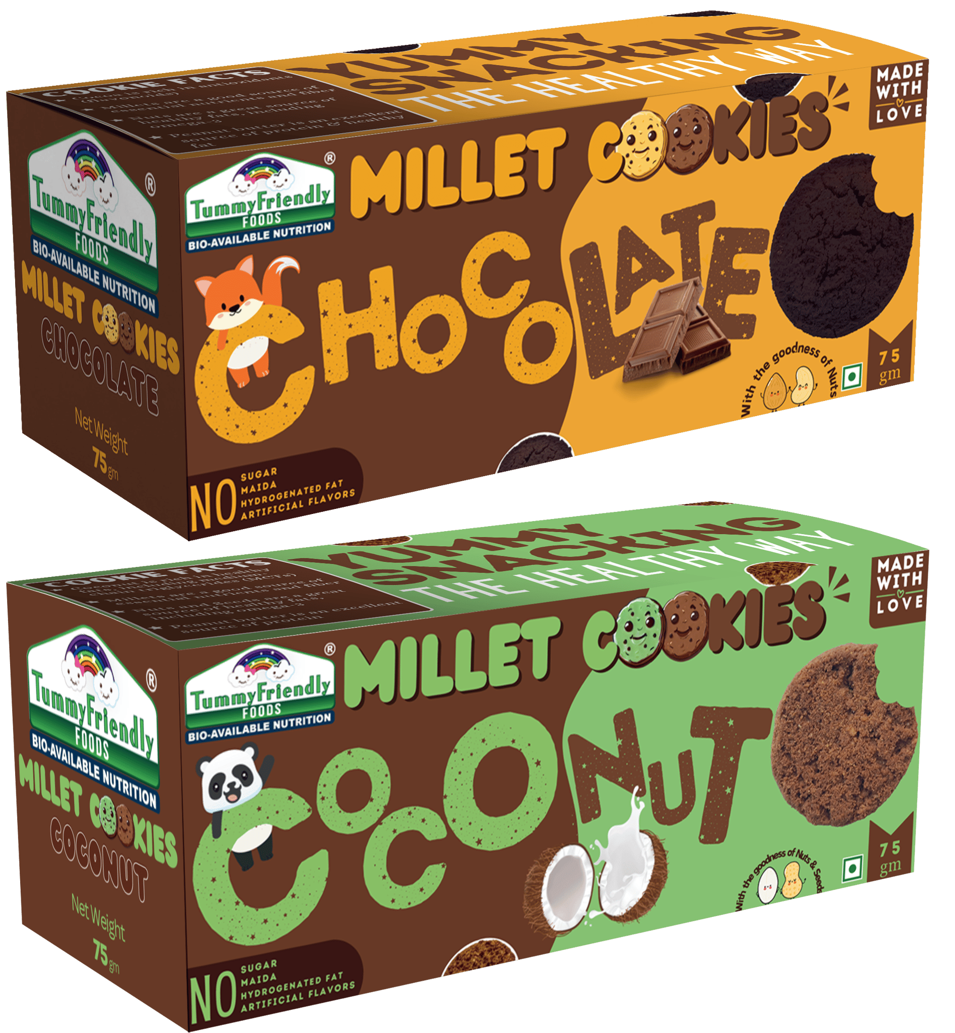 Tummy Friendly Foods Millet Cookies - Chocolate, Coconut - Pack of 2 - 75g each