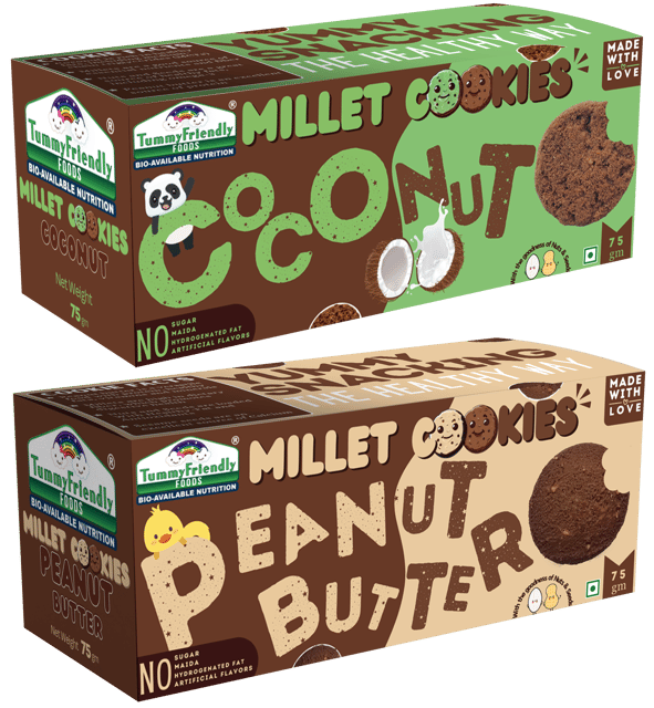 Tummy Friendly Foods Millet Cookies- Coconut, Peanut Butter - Pack of 2 - 75g each
