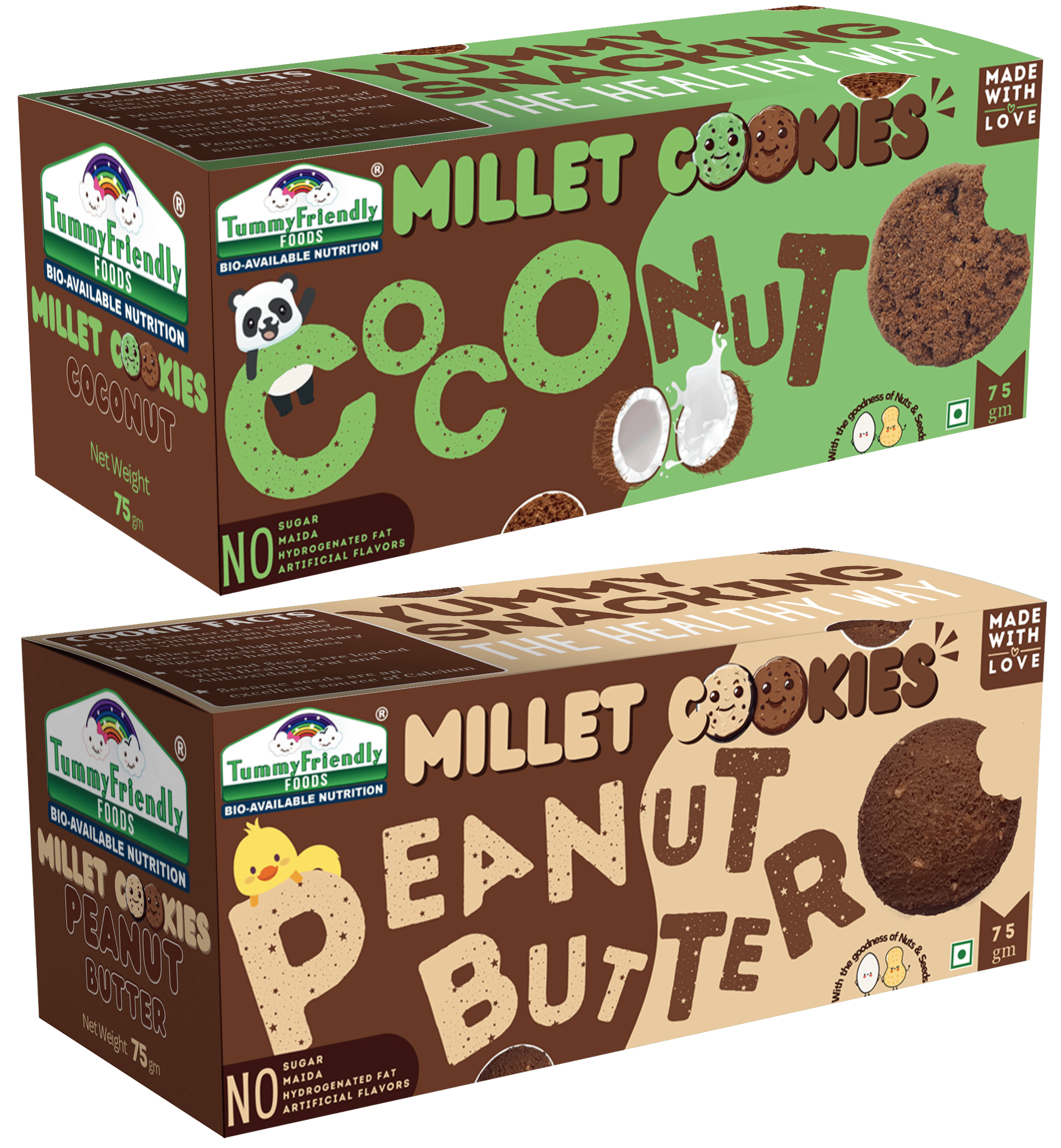 Tummy Friendly Foods Millet Cookies- Coconut, Peanut Butter - Pack of 2 - 75g each