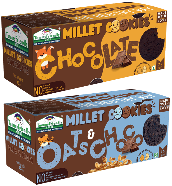 Tummy Friendly Foods Millet Cookies - Chocolate, Oats-Chocolate - Pack of 2 - 75g each