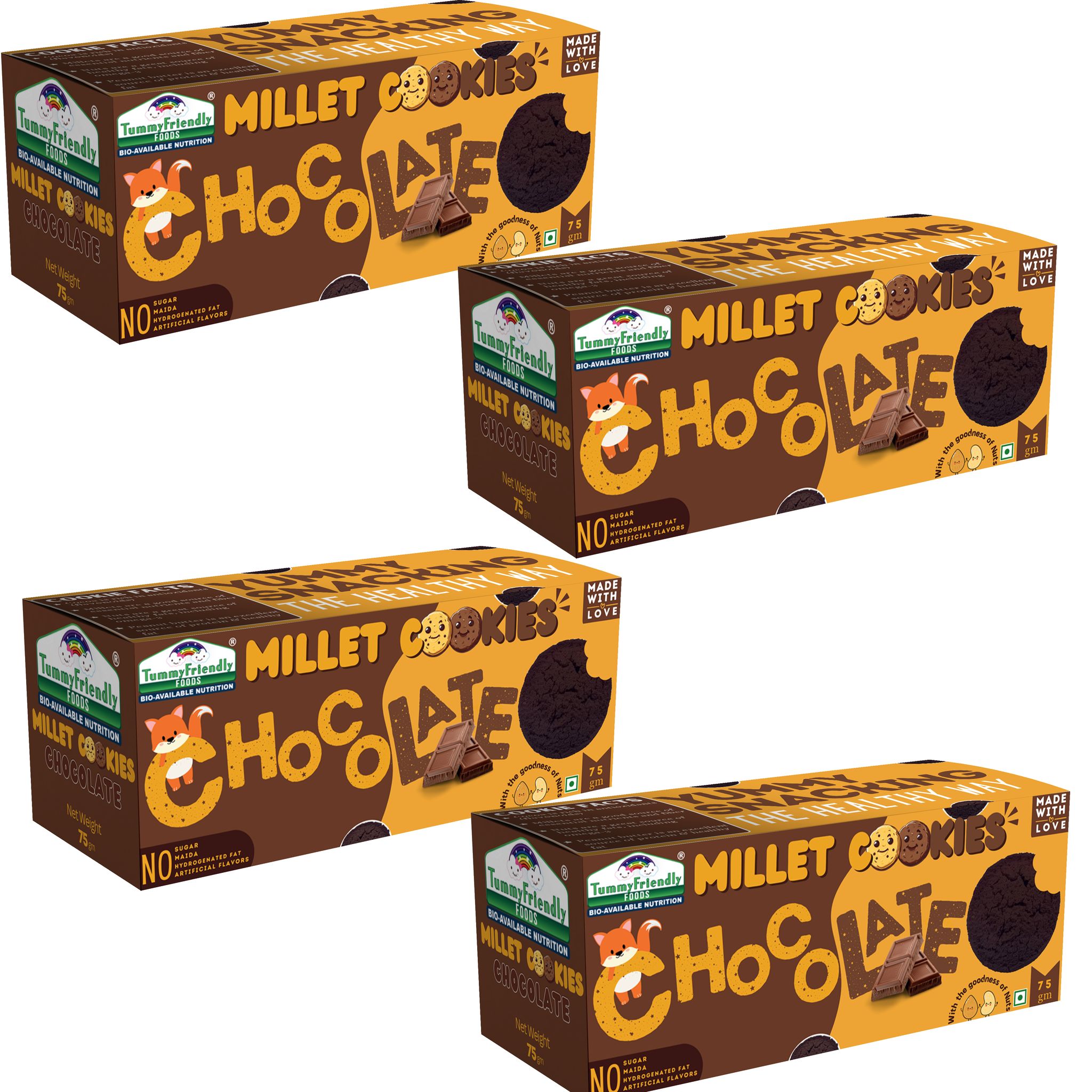 Tummy Friendly Foods Millet Cookies- Chocolate - 4 Packs - 75 g each