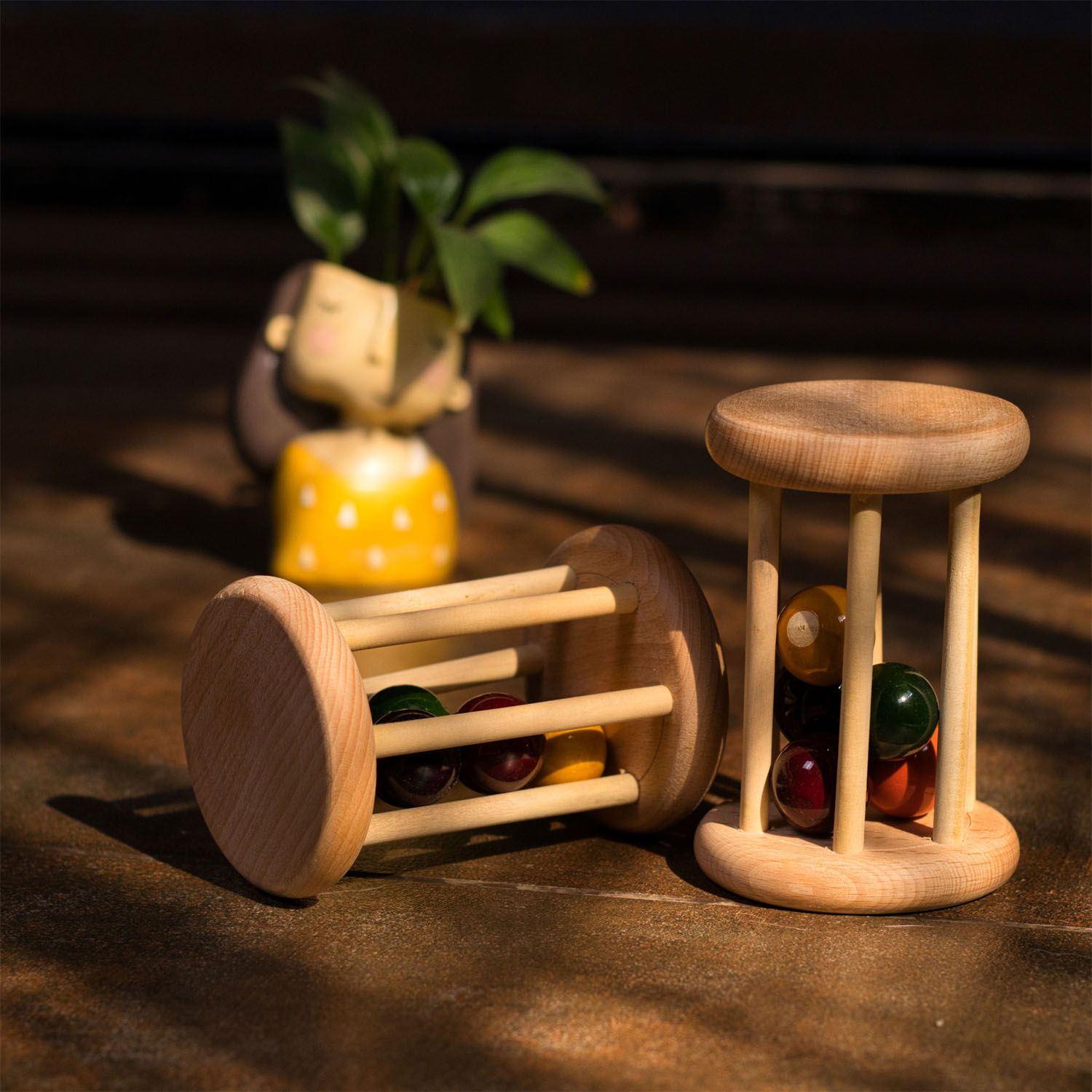 Toy Trunk Cognitive Roll and Learn Set ( wooden Rolling rattle , Vegetable Flash cards)