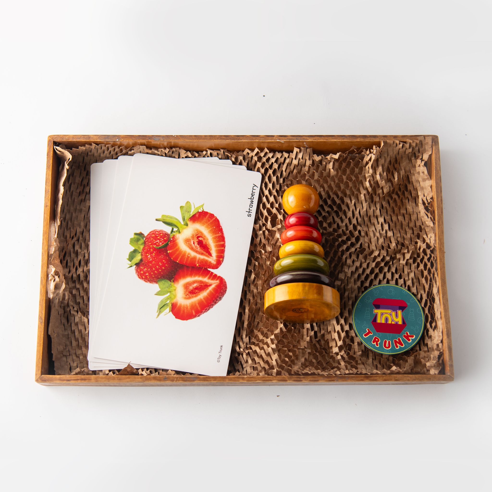 Toy Trunk Learn and Stack Discovery Kit (Ring Stacker, Fruit Flash Card)