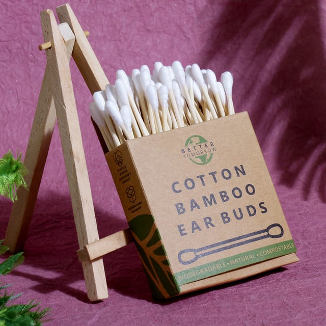 Cotton Bamboo Earbuds – 3 Pack | 100% Biodegradable Bamboo Cotton Swabs | Eco-Friendly, Natural, Plastic-Free | Multi-Purpose Cotton Buds for Makeup, Cleaning, Travel