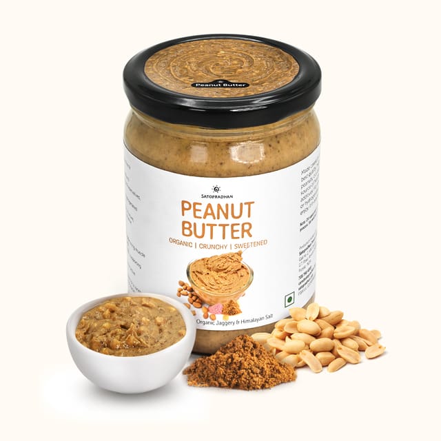 Natural Peanut Butter Crunchy 500g - Mildly Sweetened with Organic Jaggery Powder - All Natural, Gluten-Free, Organic, Healthy & Vegan - Ideal for Keto & Vegan Diets, Gym Goers, & Healthy Snacks