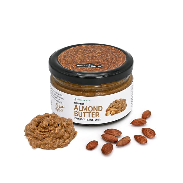 Sweetened Almond Butter 200g - Made with Organically Grown Californian Badam Giri - Crunchy, Organic & Smooth Almond Butter Spread - Nut Butter - Keto Friendly - No Refined Sugar - Almond Spread - Natural Almond Butter